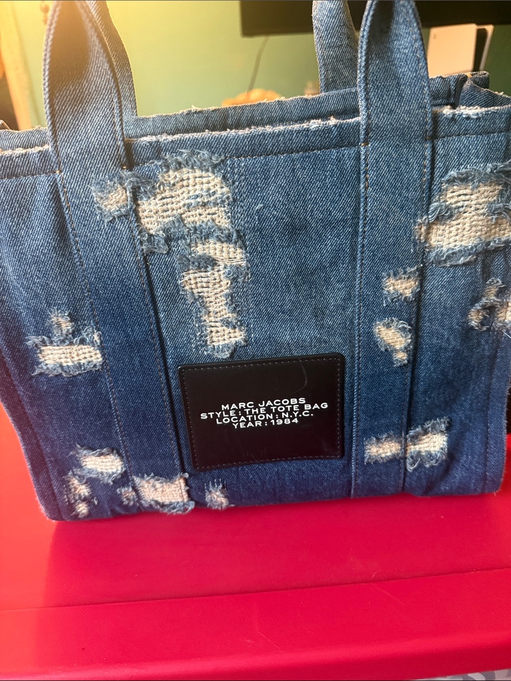 Marc Jacobs Distressed Denim Tote Bag medium size used - Picture 3 of 10
